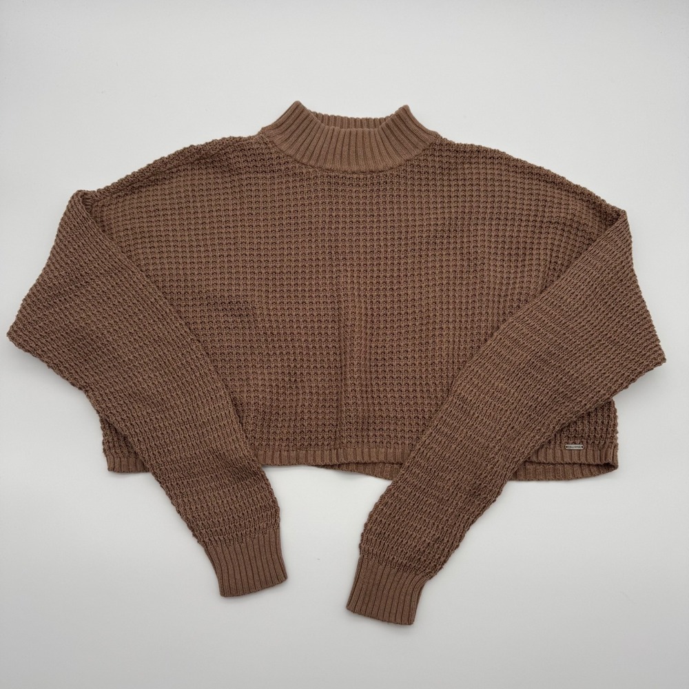 Hollister Brown Waffle Knit Mock Neck Cropped Sweater Womens Large L Cottagecore